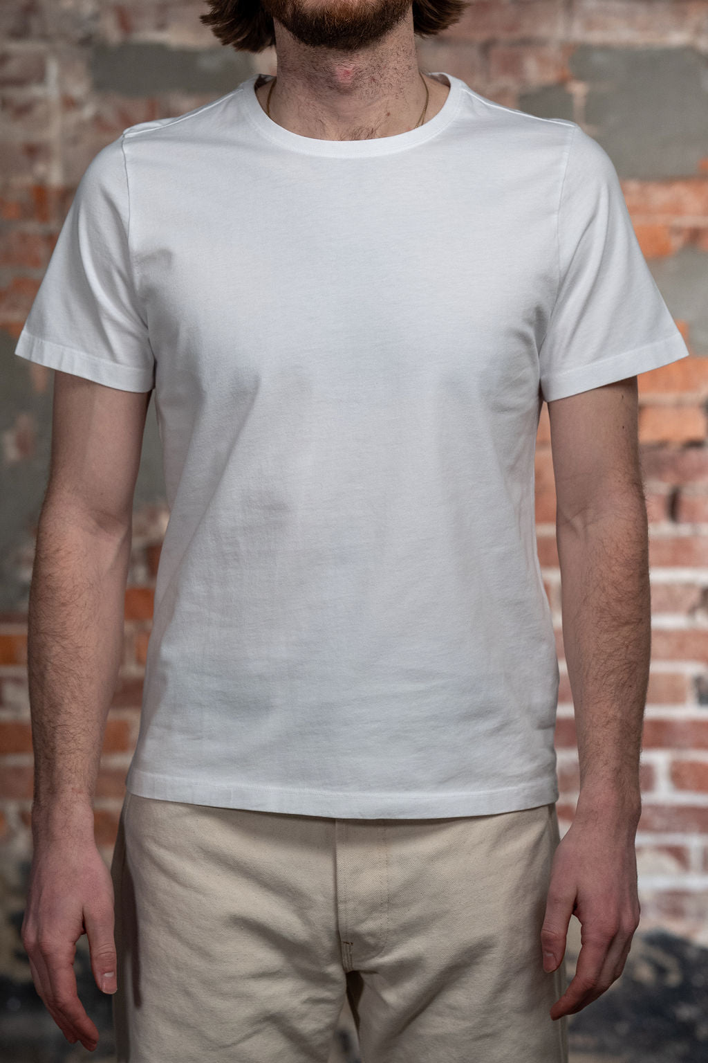 Hansen Garments Julian Crew Neck T-Shirt - White on model from the front