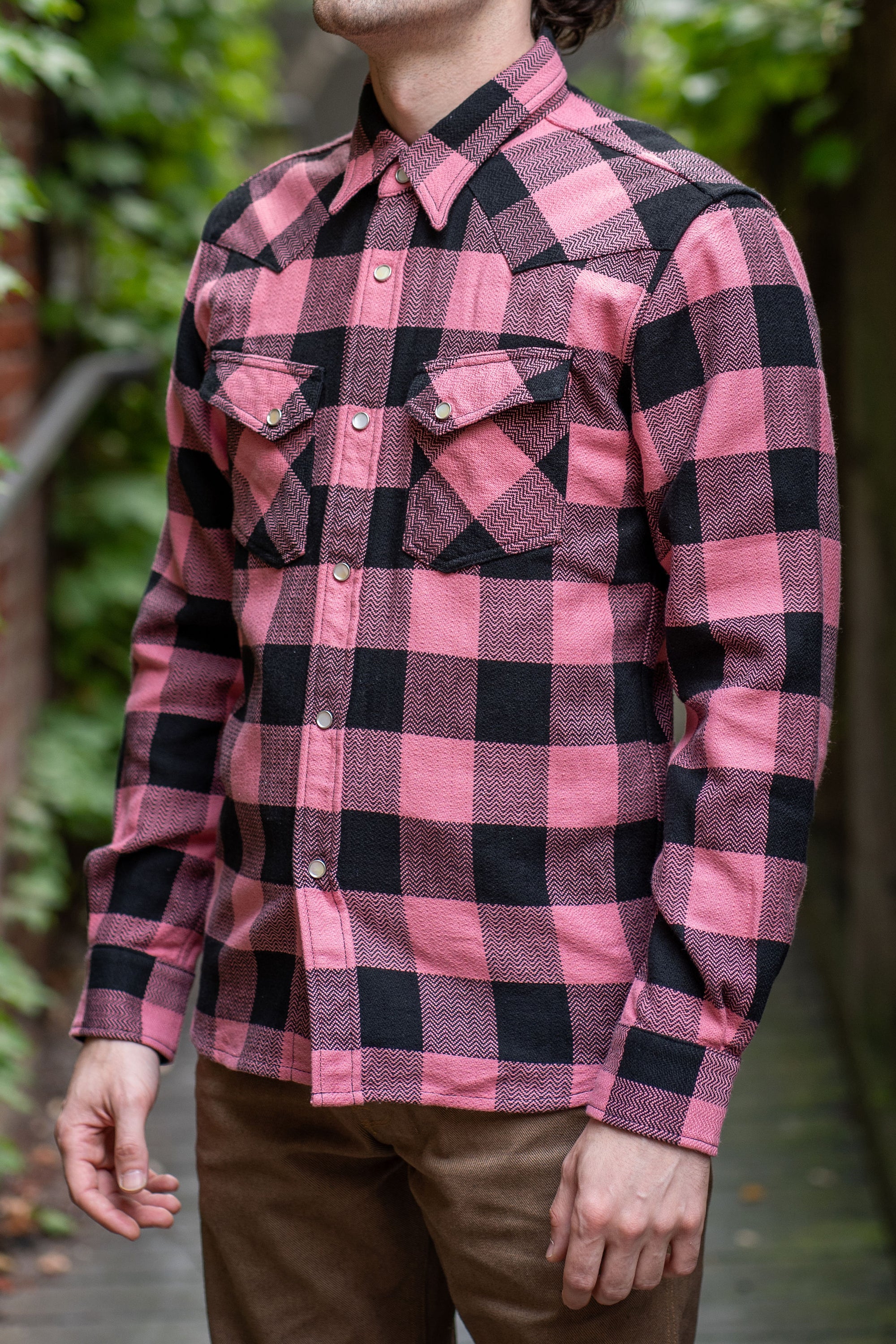 The Flat Head SNW-101L Block Check Western Flannel Shirt - Pink/Black