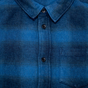 Pure Blue Japan 2235-BE Tweed Check  Shirt - Beige Indigo Overdye. close up of front buttons