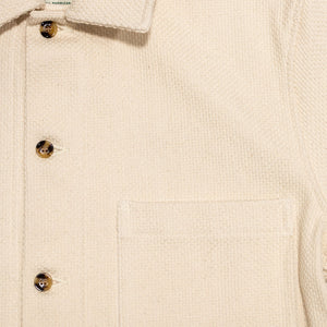 Dehen 1920 Lounge Shirt - Natural Sashi-Ori. close up detail of front pocket
