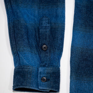 Pure Blue Japan 2235-BE Tweed Check  Shirt - Beige Indigo Overdye. close up of sleeve detail