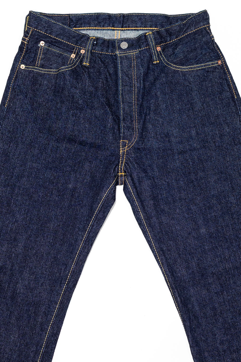 Pure Blue Japan XX-002 Piped Straight - Indigo. laid on back