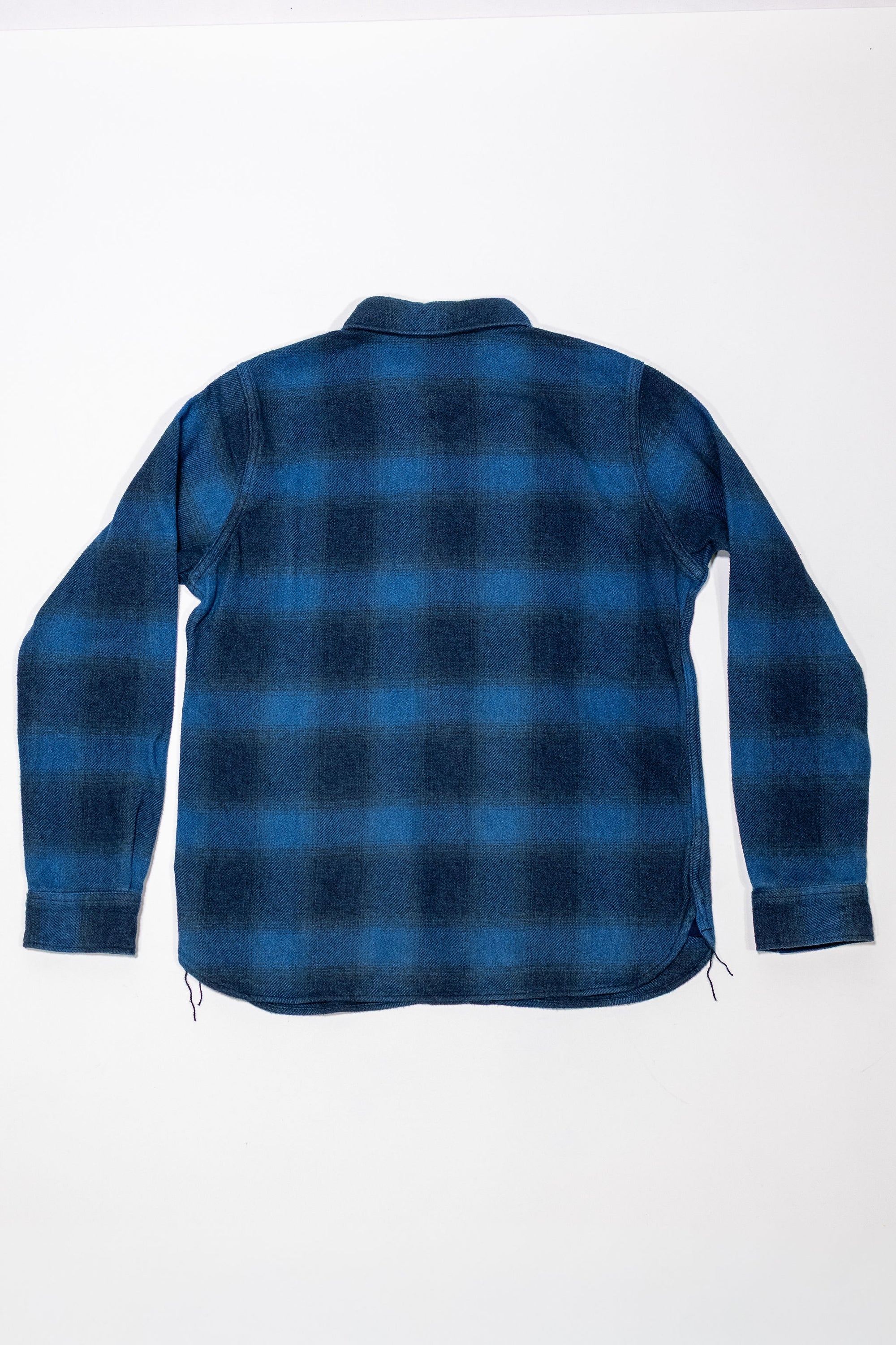 Pure Blue Japan 2235-BE Tweed Check  Shirt - Beige Indigo Overdye. laid on front