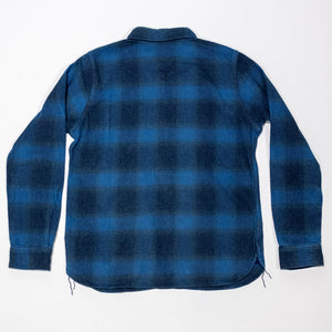 Pure Blue Japan 2235-BE Tweed Check  Shirt - Beige Indigo Overdye. laid on front