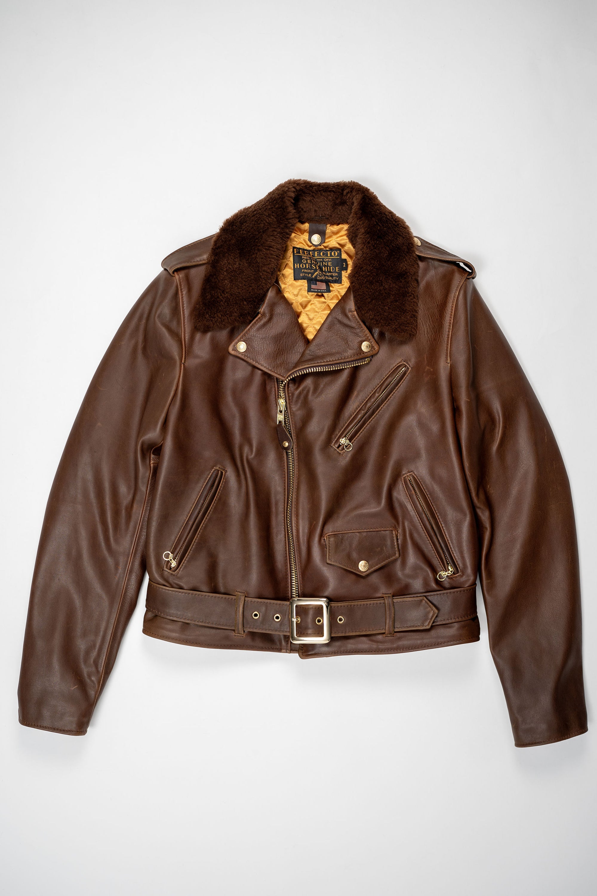 Schott NYC P656H Perfecto Horween Horsehide Motorcycle Jacket - Brown