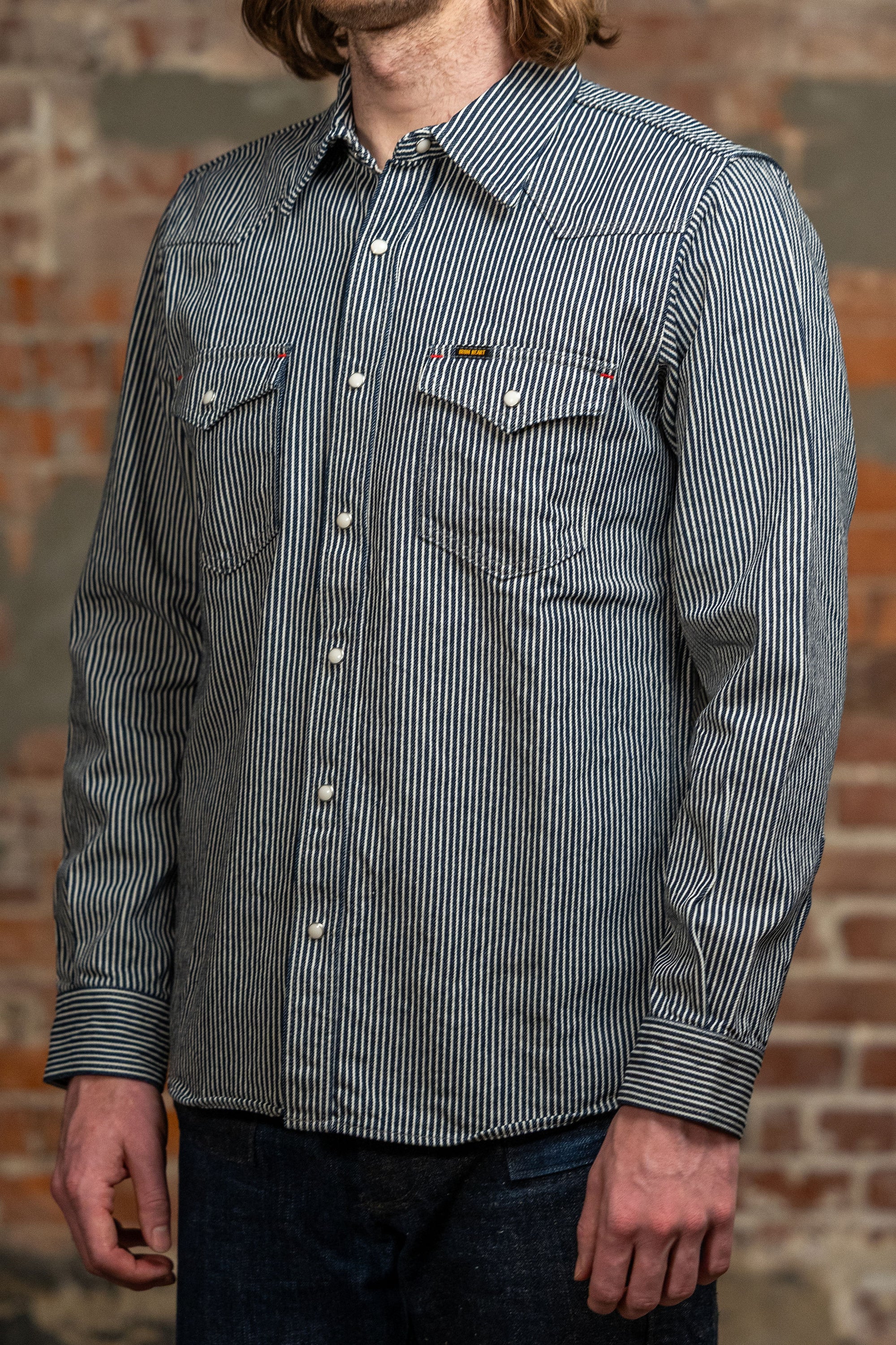 Iron Heart IHSH-07-IND 12oz Hickory Stripe Western - Indigo
