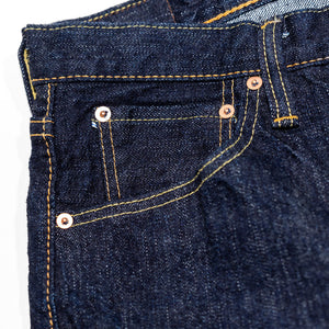 Pure Blue Japan XX-002 Piped Straight - Indigo. close up of pocket detail