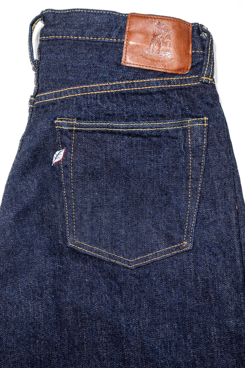 Pure Blue Japan XX-002 Piped Straight - Indigo. close up of back pocket detail