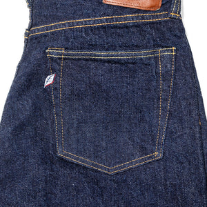 Pure Blue Japan XX-002 Piped Straight - Indigo. close up of back pocket detail