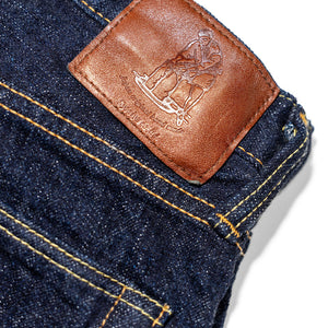 Pure Blue Japan XX-002 Piped Straight - Indigo. close up of patch design