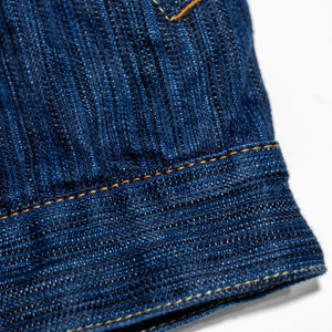 Pure Blue Japan 6225-L Waterfall Denim Type 2 Jacket - Light Indigo. close up of fabric detail