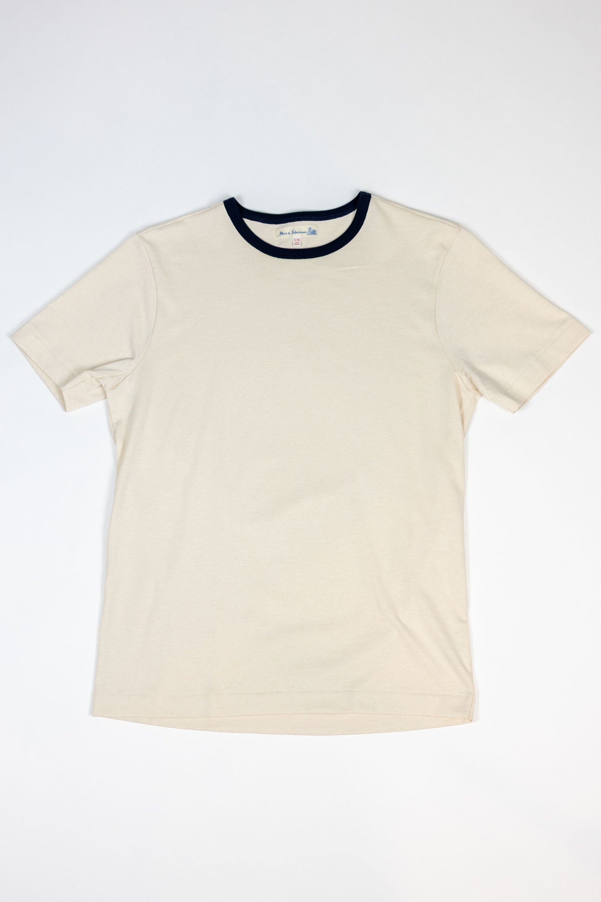 Merz b. Schwanen 2M15B Classic Crew Neck T-Shirt - Nature/Ink Blue
