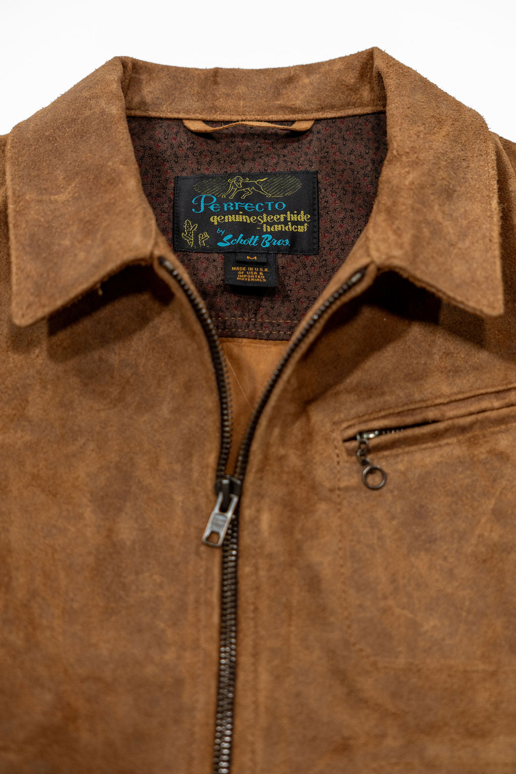 Schott NYC 370 "Duke" Suede Unlined Roughout Cowhide Jacket - Brown