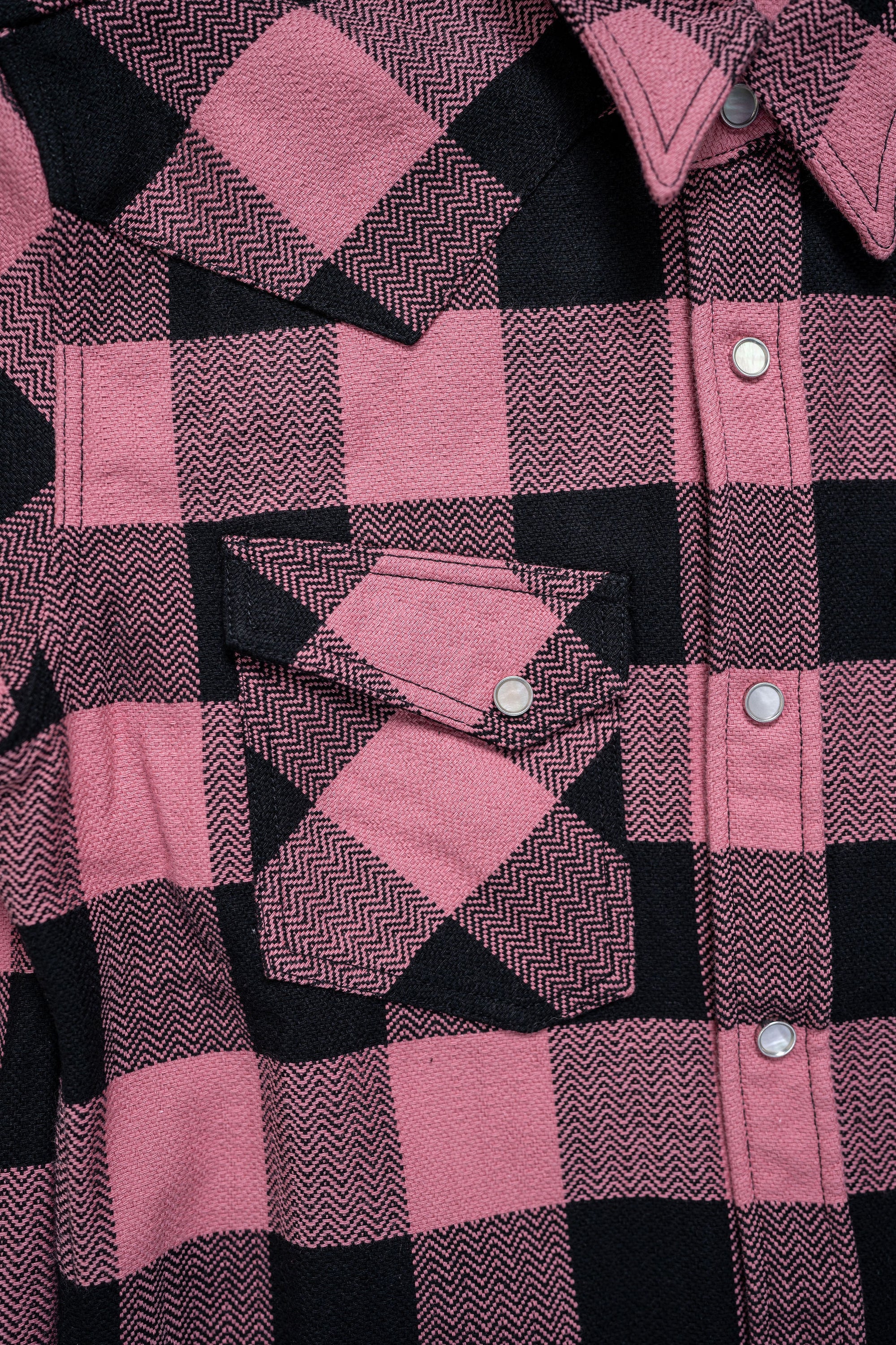 The Flat Head SNW-101L Block Check Western Flannel Shirt - Pink/Black