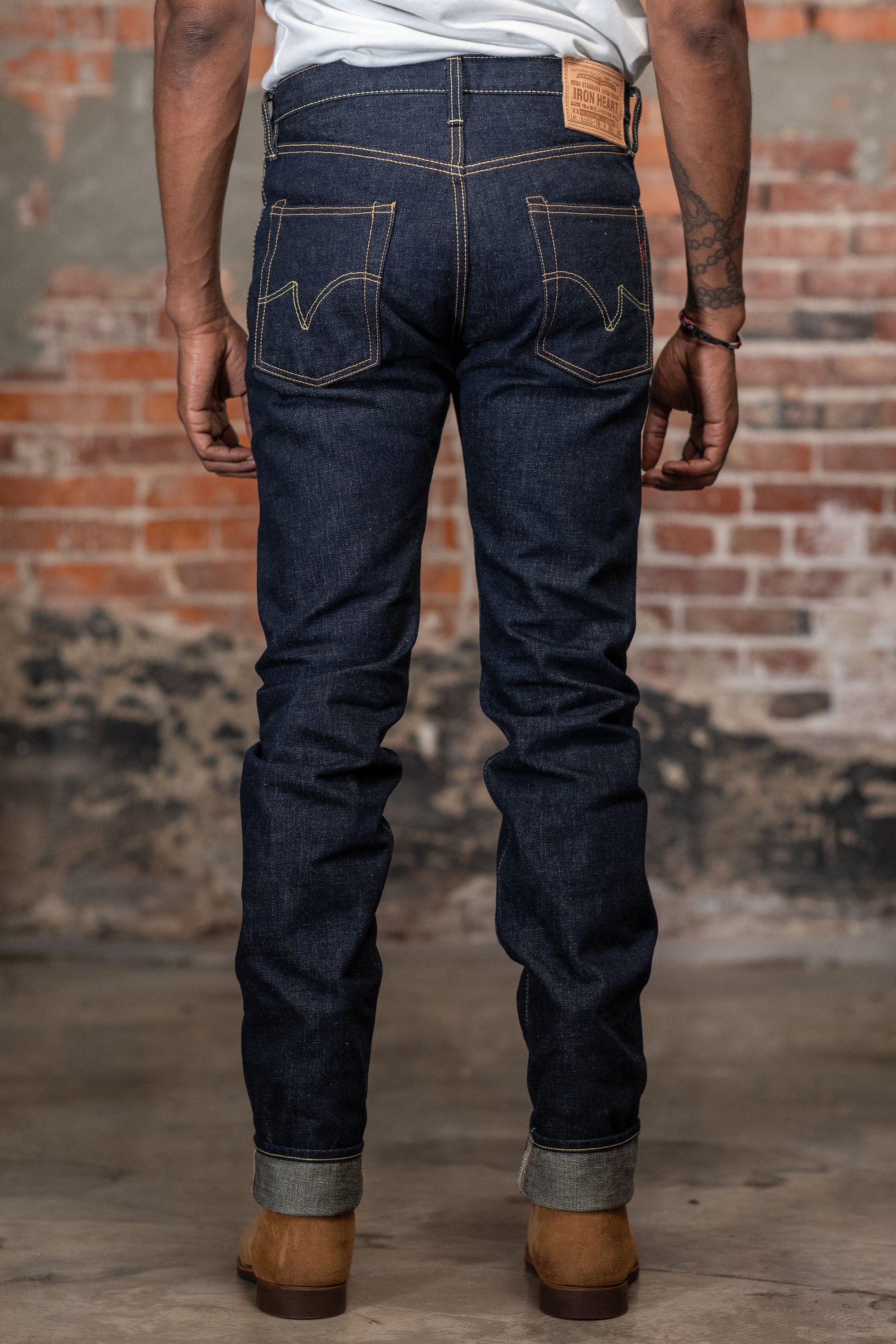 Iron Heart IH-666S-18 18oz Vintage Selvedge Denim Slim Straight Cut Jeans - Indigo