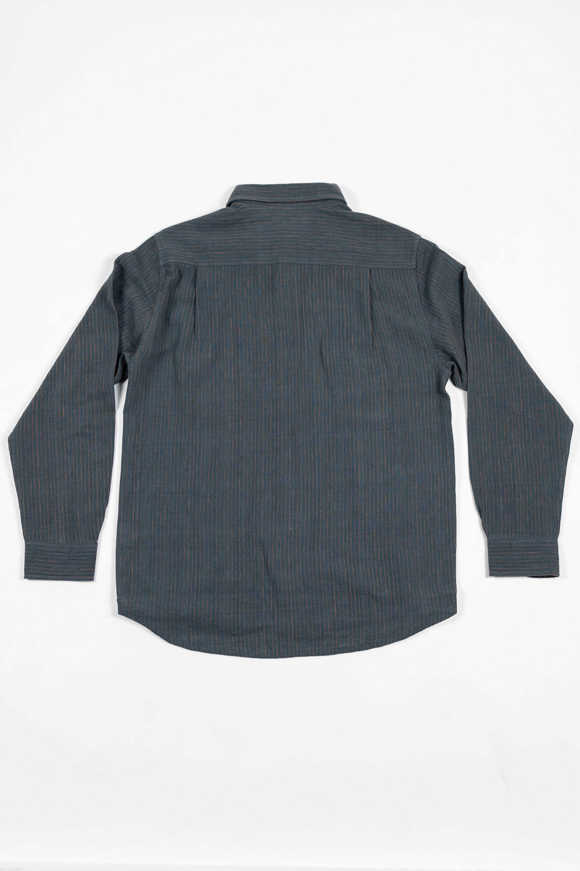 Indi + Ash LS Rios Workshirt - Handwoven Ticking Stripe Kala Cotton Midnight Teal/Iron Black