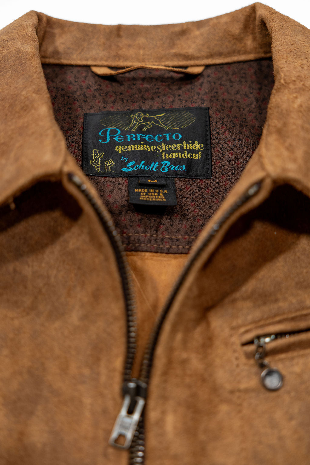 Schott NYC 370 "Duke" Suede Unlined Roughout Cowhide Jacket - Brown