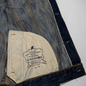 Pure Blue Japan 6226-L 14.5oz Waterfall Denim Type III Jacket - Light Indigo. close up of inside pocket detail