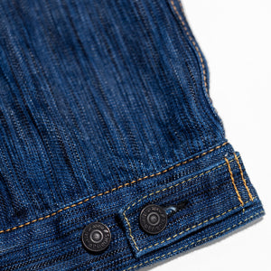 Pure Blue Japan 6225-L Waterfall Denim Type 2 Jacket - Light Indigo. close up of back button detail