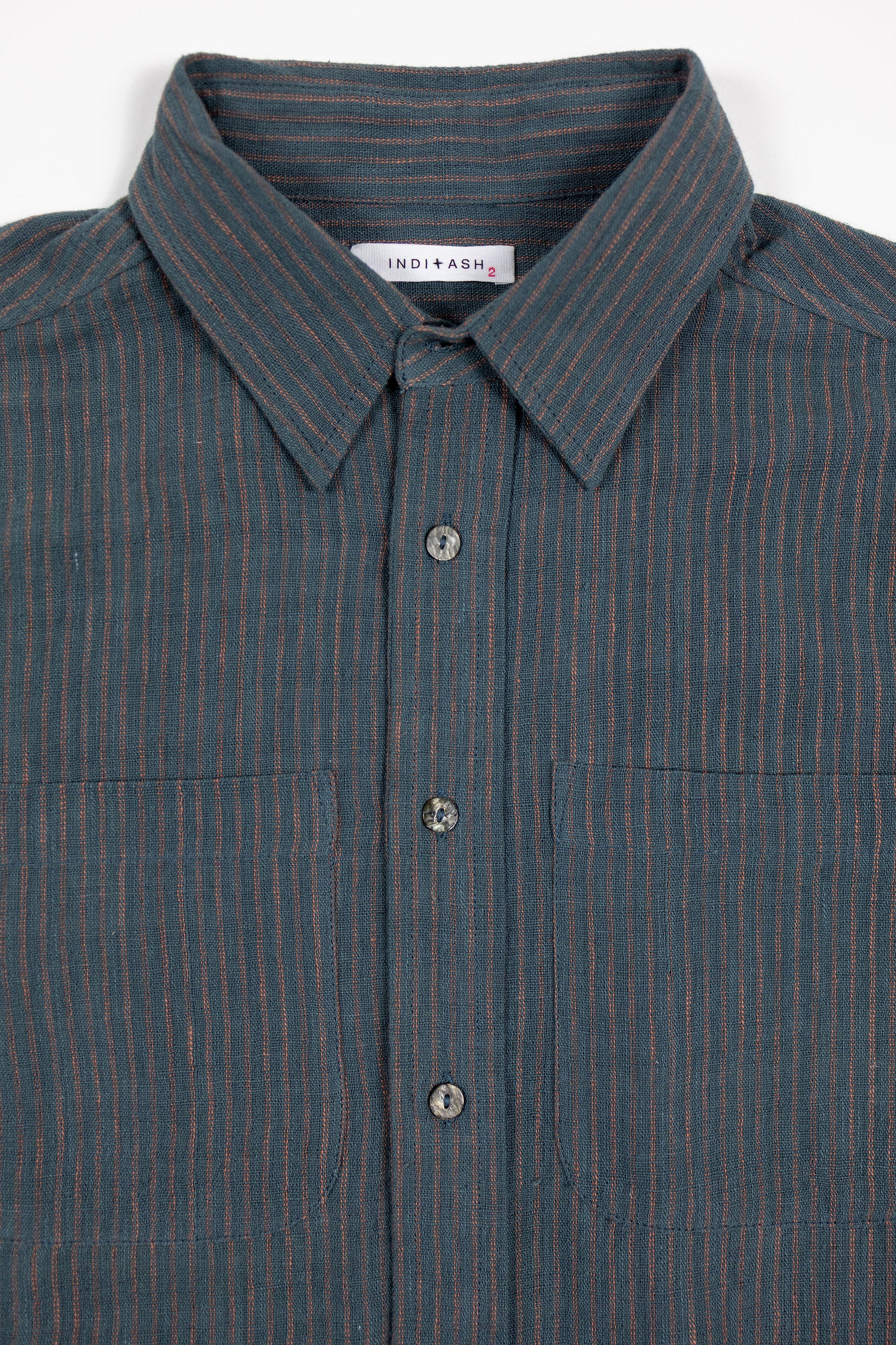 Indi + Ash LS Rios Workshirt - Handwoven Ticking Stripe Kala Cotton Midnight Teal/Iron Black