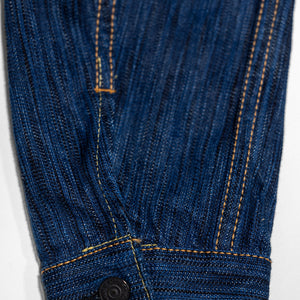 Pure Blue Japan 6225-L Waterfall Denim Type 2 Jacket - Light Indigo. close up of end of sleeve
