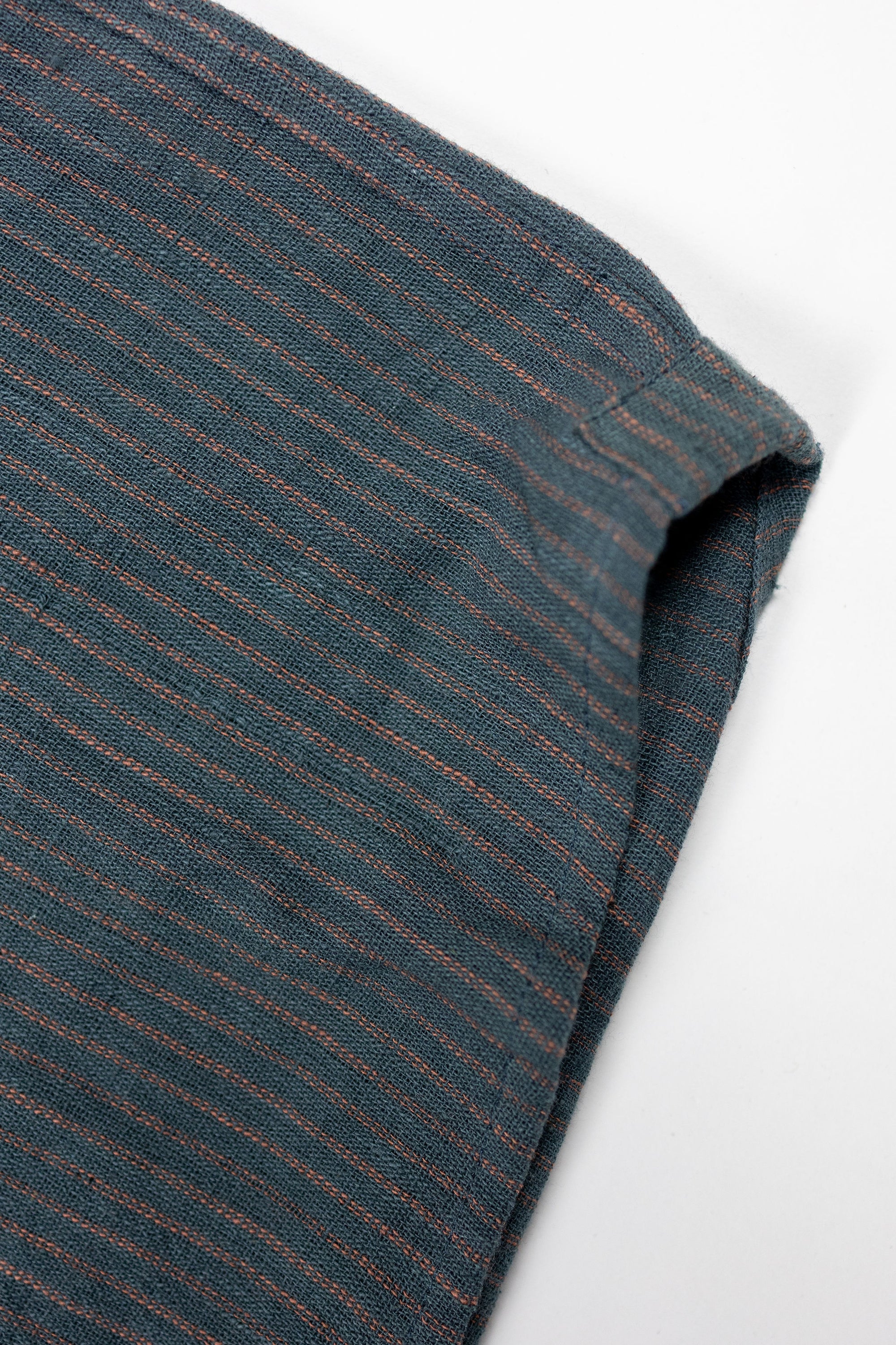 Indi + Ash LS Rios Workshirt - Handwoven Ticking Stripe Kala Cotton Midnight Teal/Iron Black