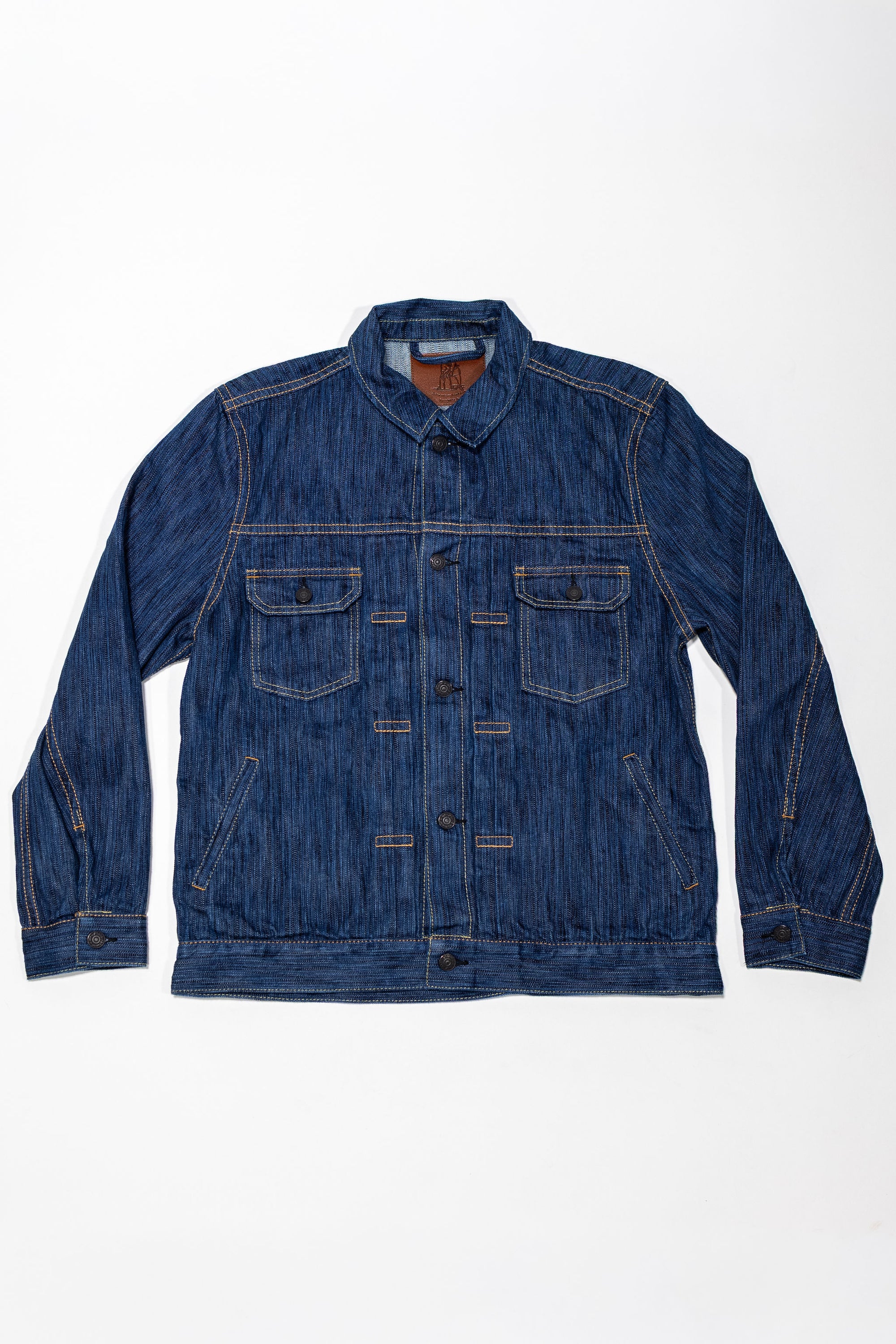 Pure Blue Japan 6225-L Waterfall Denim Type 2 Jacket - Light Indigo. laid on back
