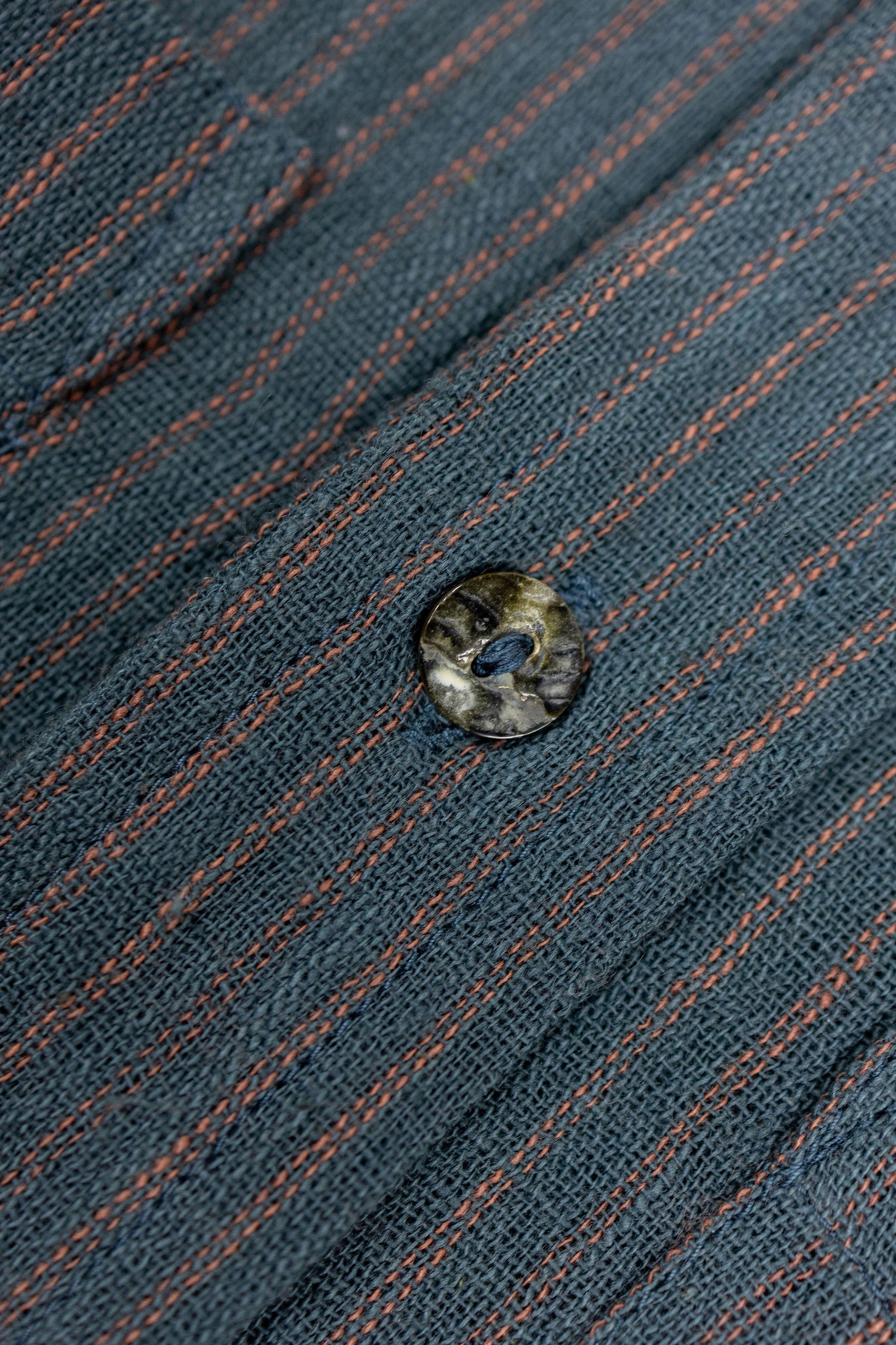 Indi + Ash LS Rios Workshirt - Handwoven Ticking Stripe Kala Cotton Midnight Teal/Iron Black