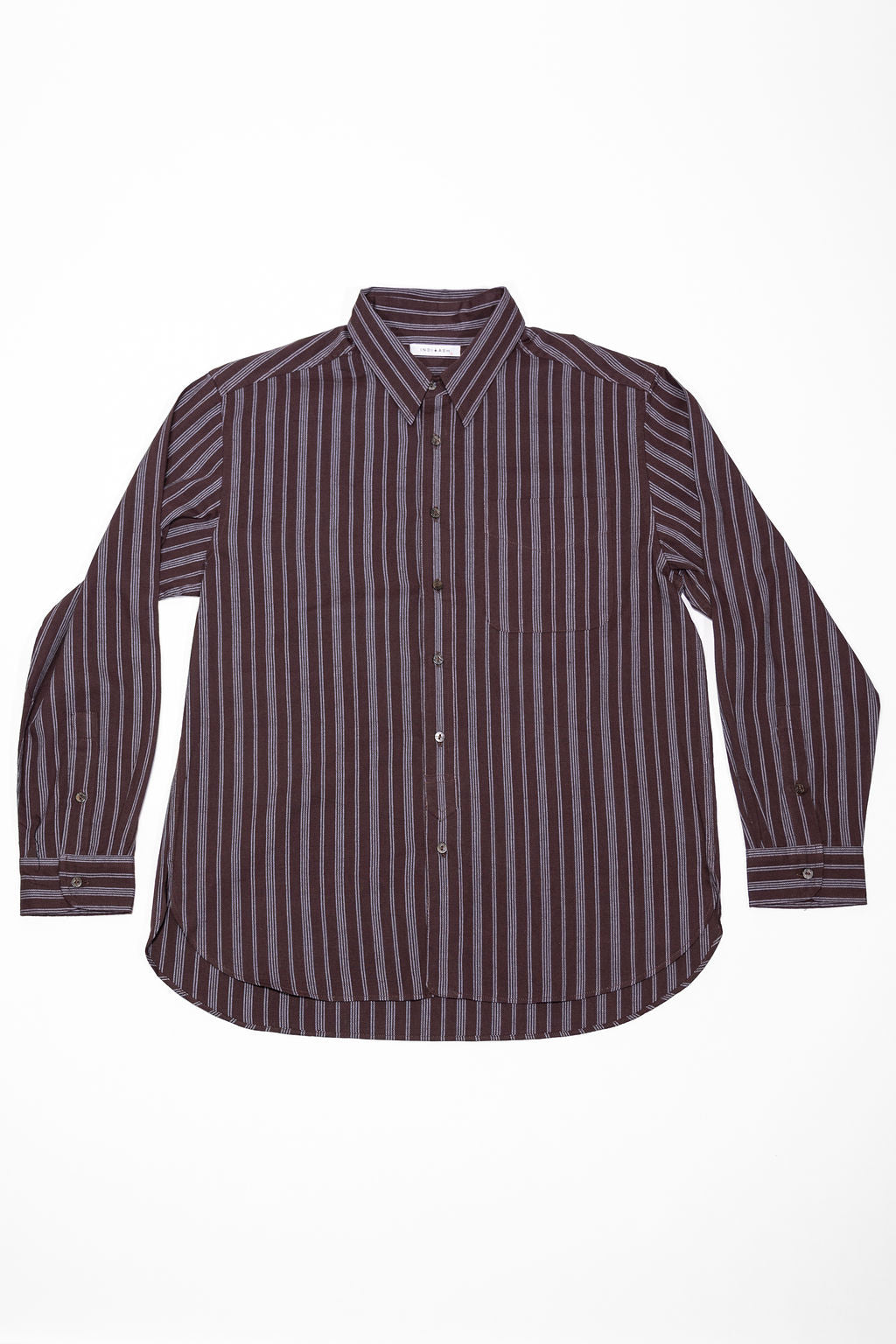 Indi + Ash L/S Brook Shirt - Handwoven Kala Cotton Variegated Stripe Plum/Indigo