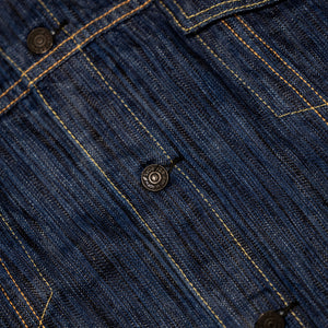 Pure Blue Japan 6226-L 14.5oz Waterfall Denim Type III Jacket - Light Indigo. close up of front button detail