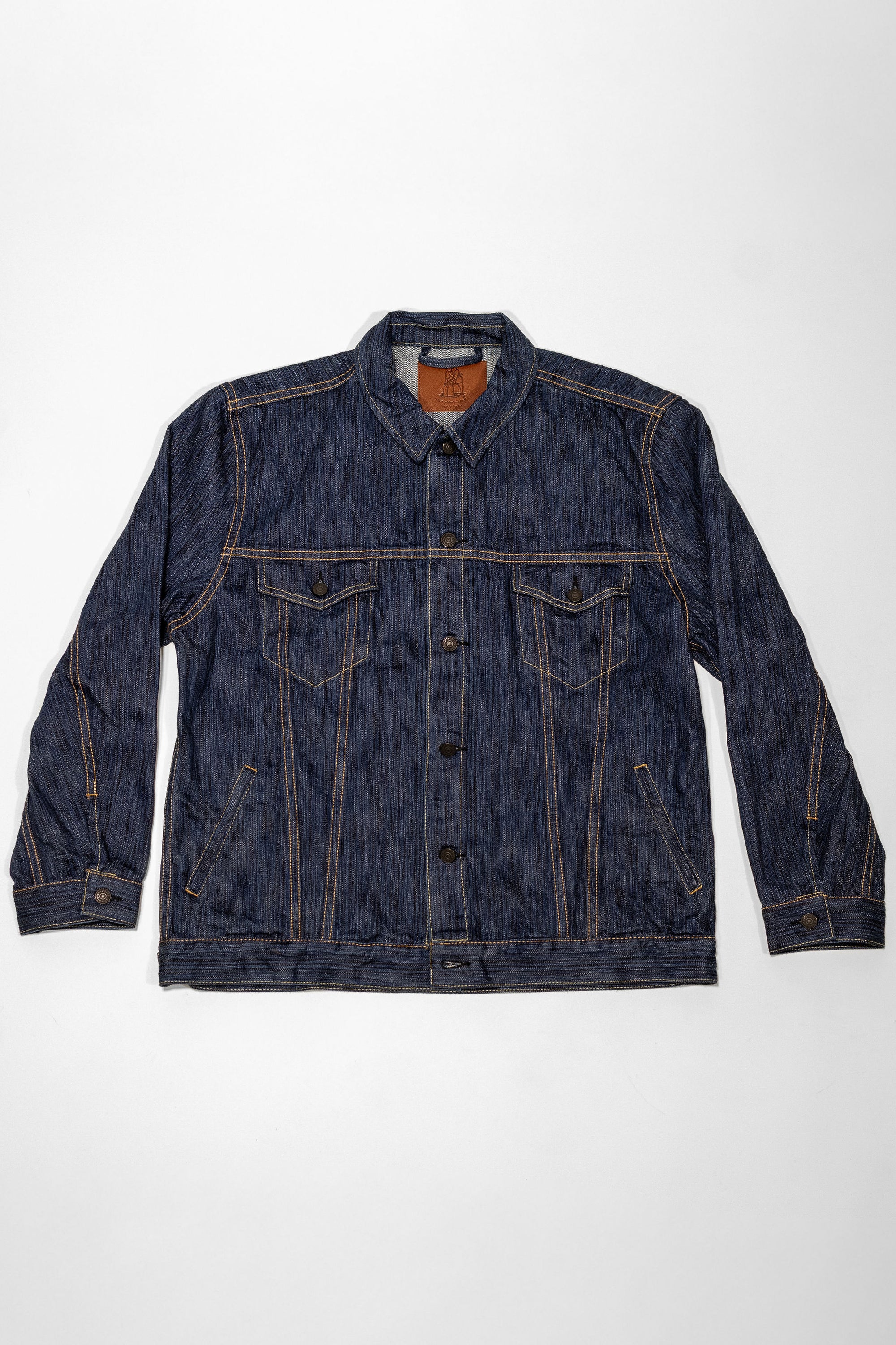 Pure Blue Japan 6226-L 14.5oz Waterfall Denim Type III Jacket - Light Indigo. laid on back