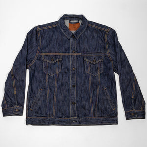 Pure Blue Japan 6226-L 14.5oz Waterfall Denim Type III Jacket - Light Indigo. laid on back