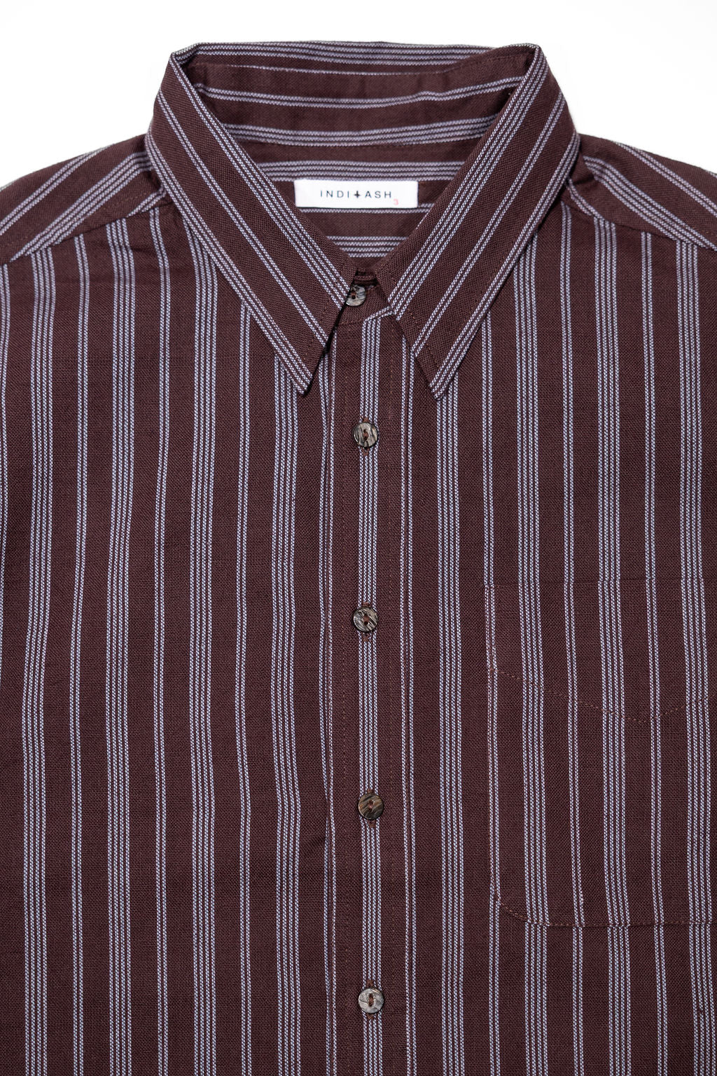 Indi + Ash L/S Brook Shirt - Handwoven Kala Cotton Variegated Stripe Plum/Indigo