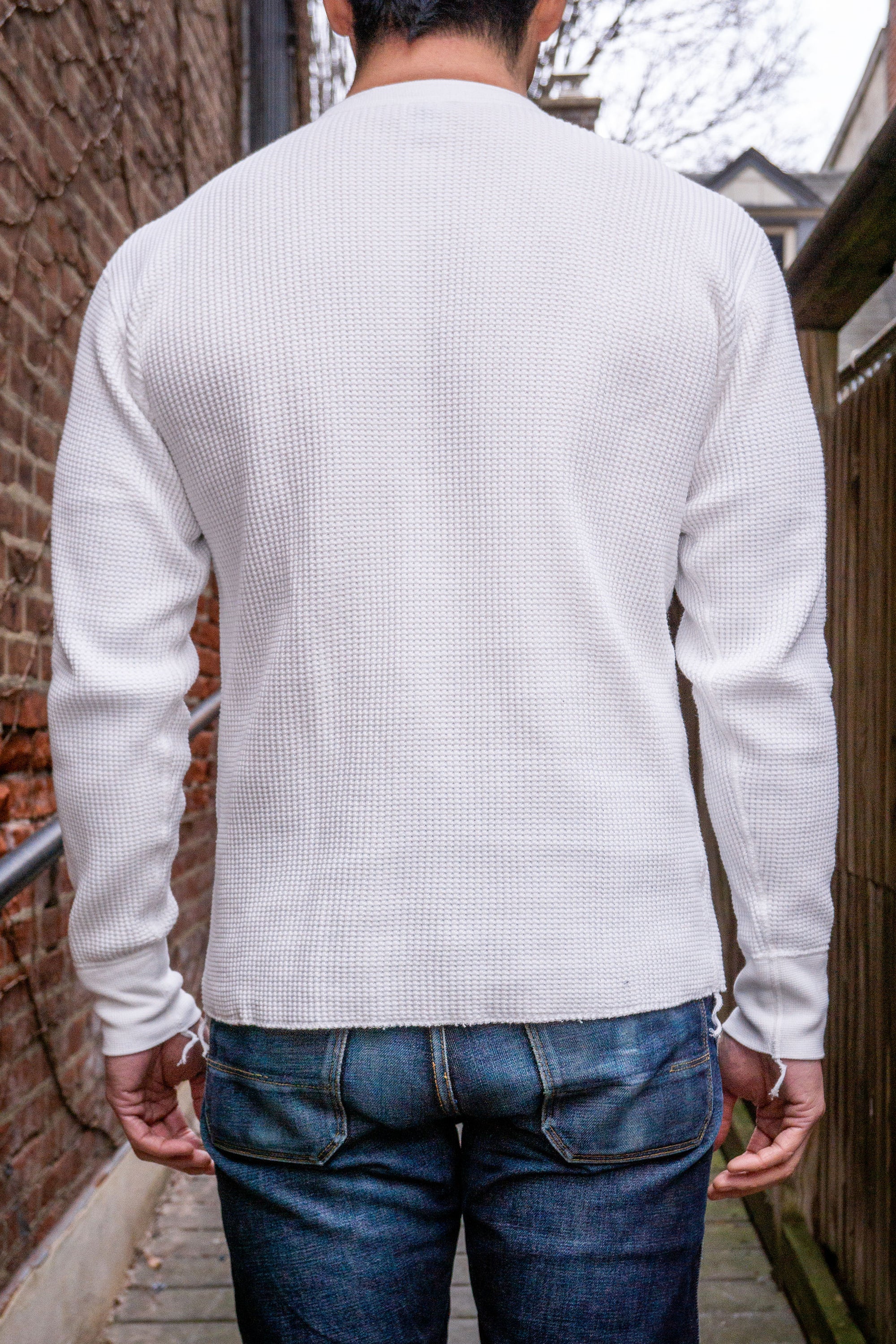 Iron Heart IHTL-1213-WHT Waffle Knit Long Sleeved Thermal Henley - White