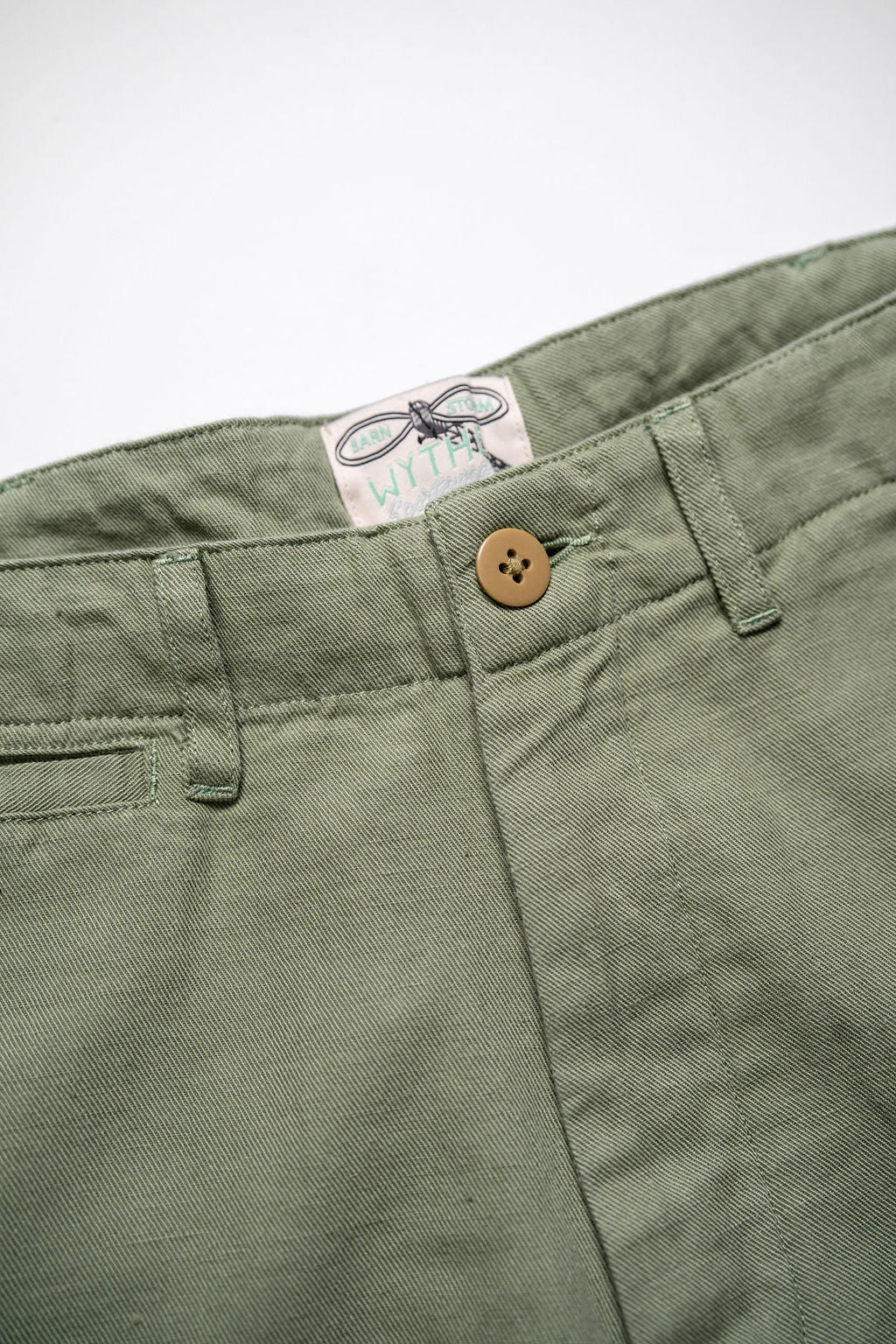 Wythe Flat Front Slub Cotton/Linen Twill Chinos - Faded Olive