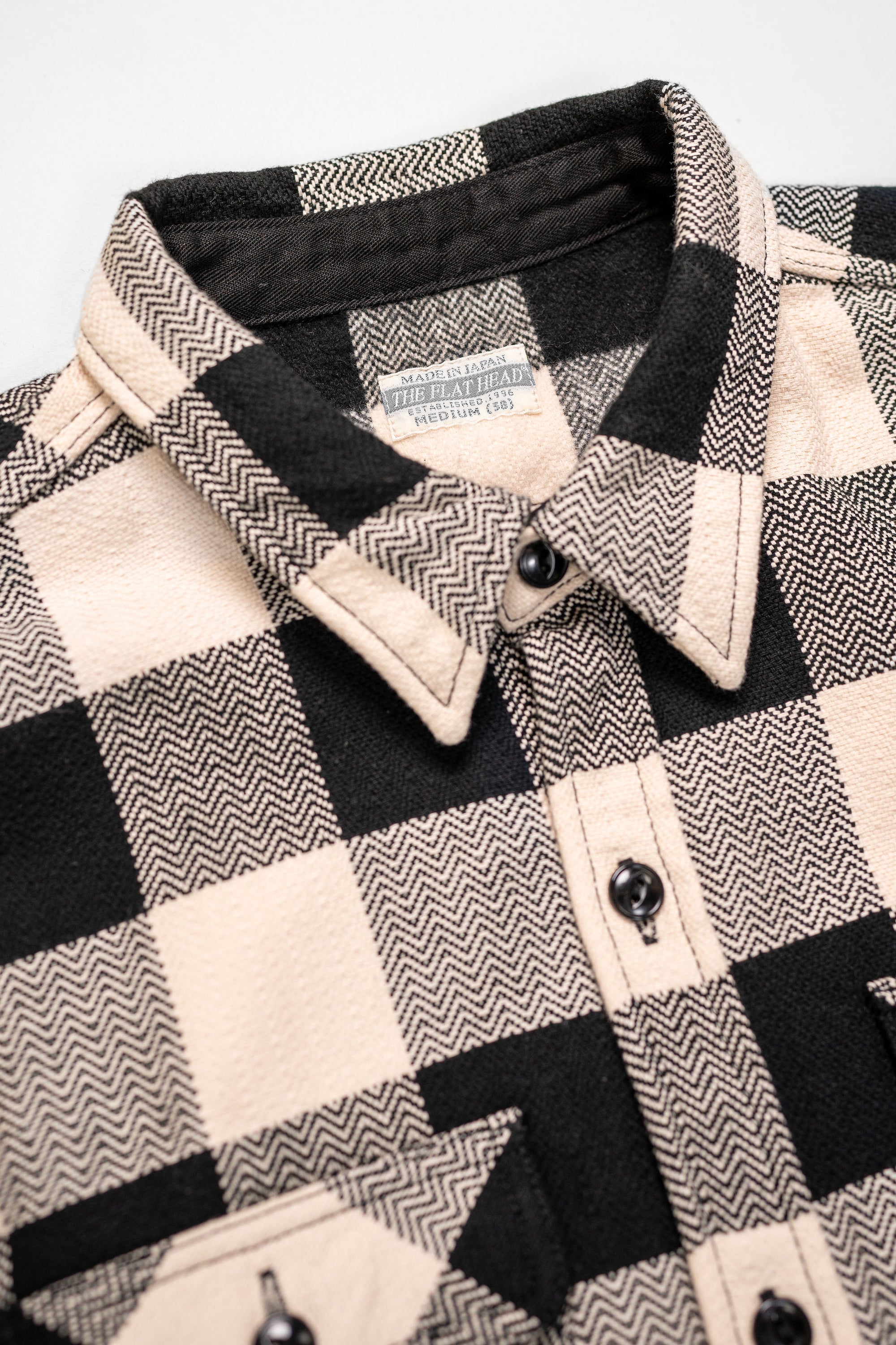 The Flat Head SNR-101L Block Check Flannel Shirt - Ivory/Black