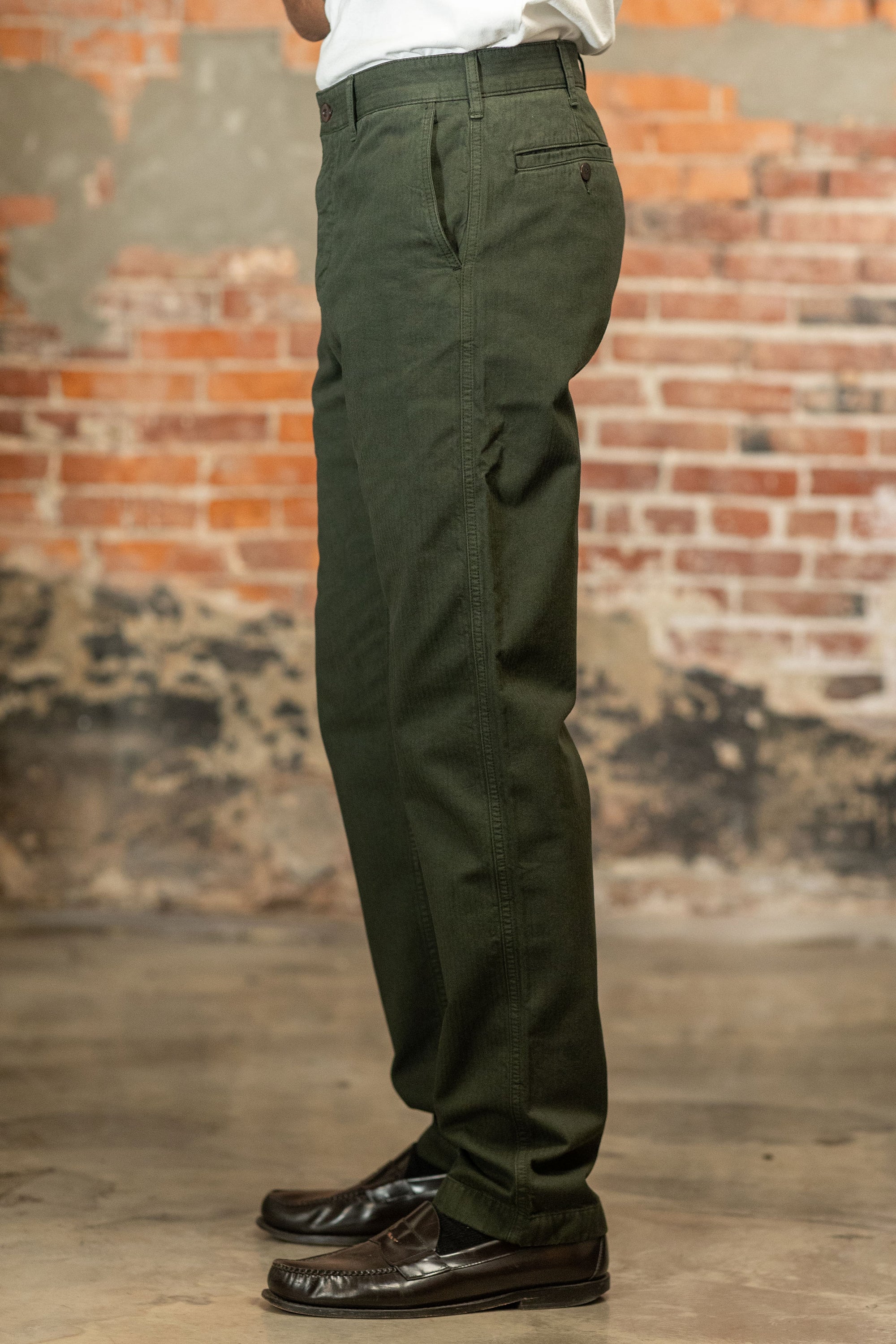 Heimat Textil Journey Pant Jet Pocket - Herringbone Military Green