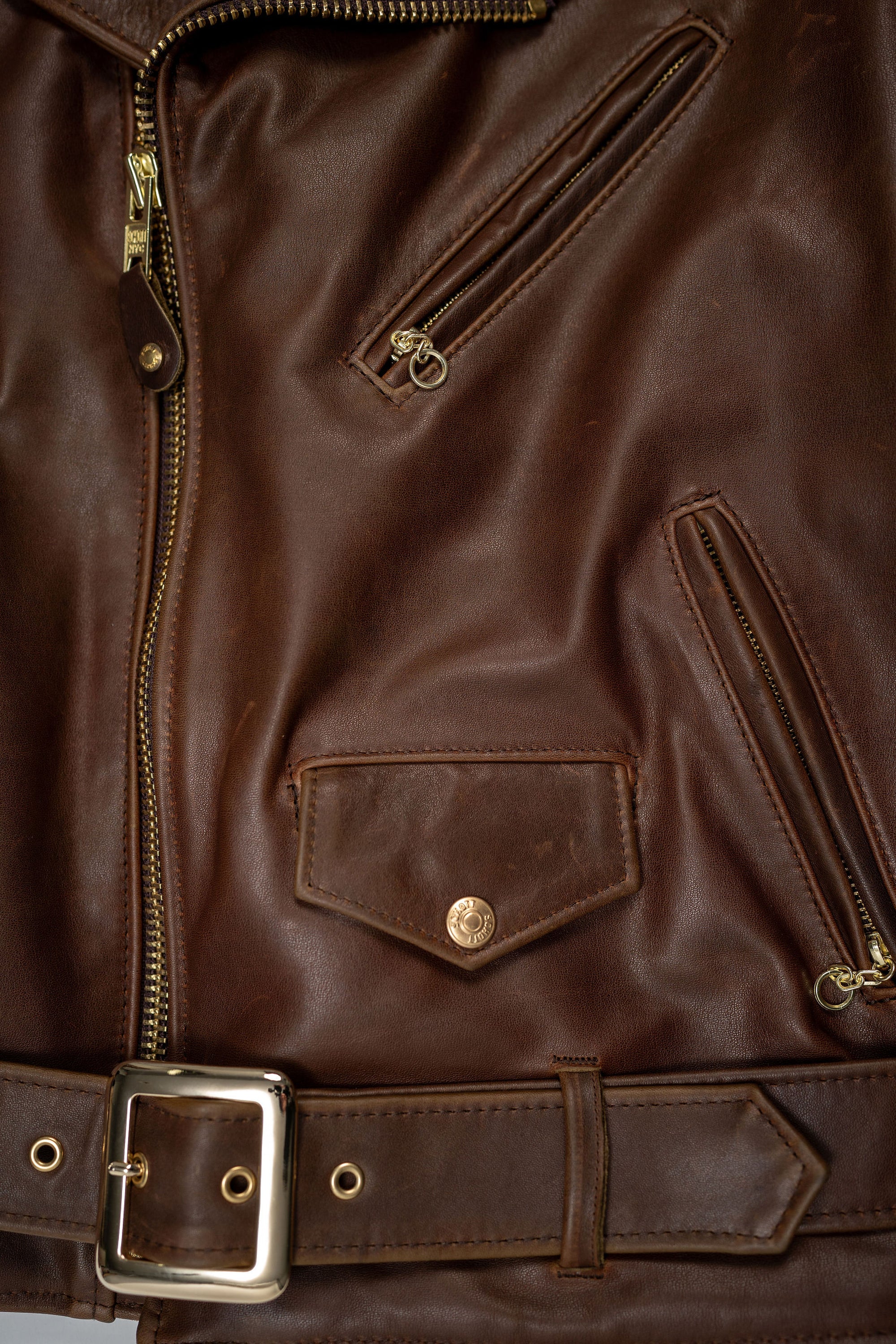 Schott NYC P656H Perfecto Horween Horsehide Motorcycle Jacket - Brown