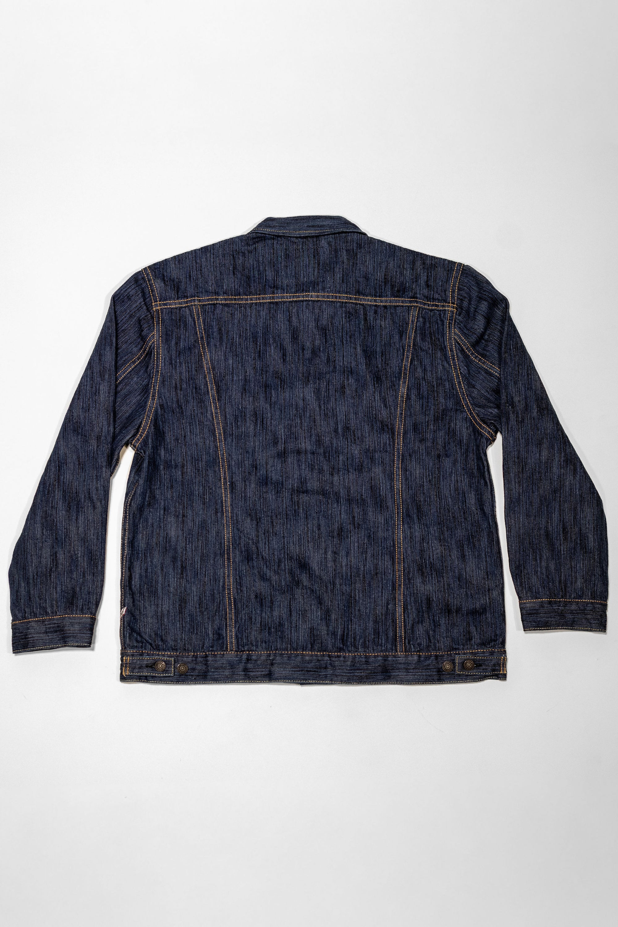 Pure Blue Japan 6226-L 14.5oz Waterfall Denim Type III Jacket - Light Indigo. laid on front