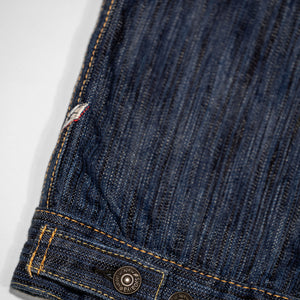 Pure Blue Japan 6226-L 14.5oz Waterfall Denim Type III Jacket - Light Indigo. close up of back buttons