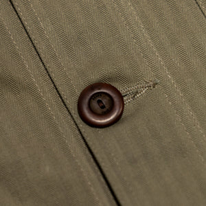 Dehen 1920 Chore Coat - Sage Dry Waxed Cotton. close up of button detail