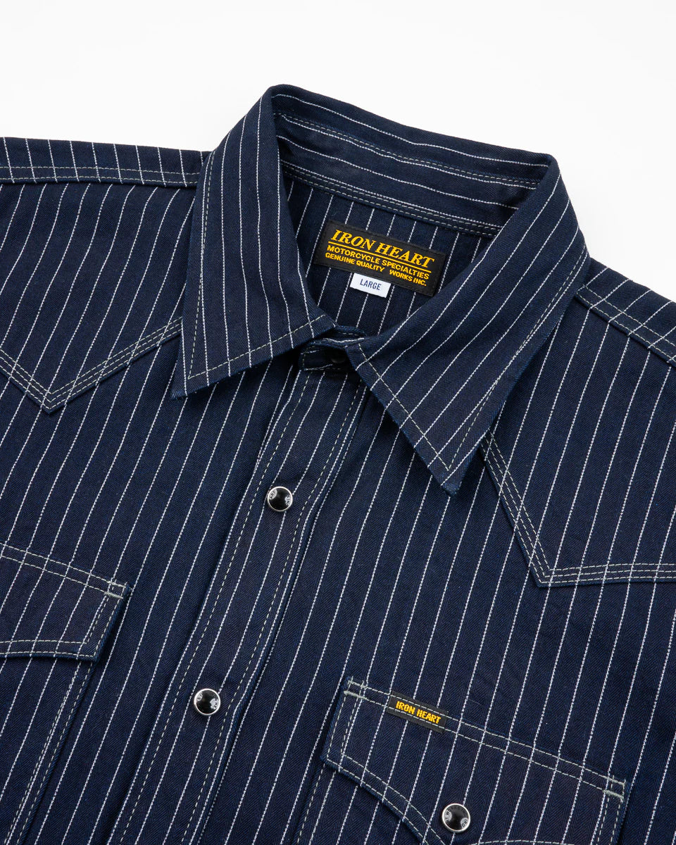 Iron Heart IHSH-424-IND 8.5oz Herringbone Stripe Western Shirt - Indigo