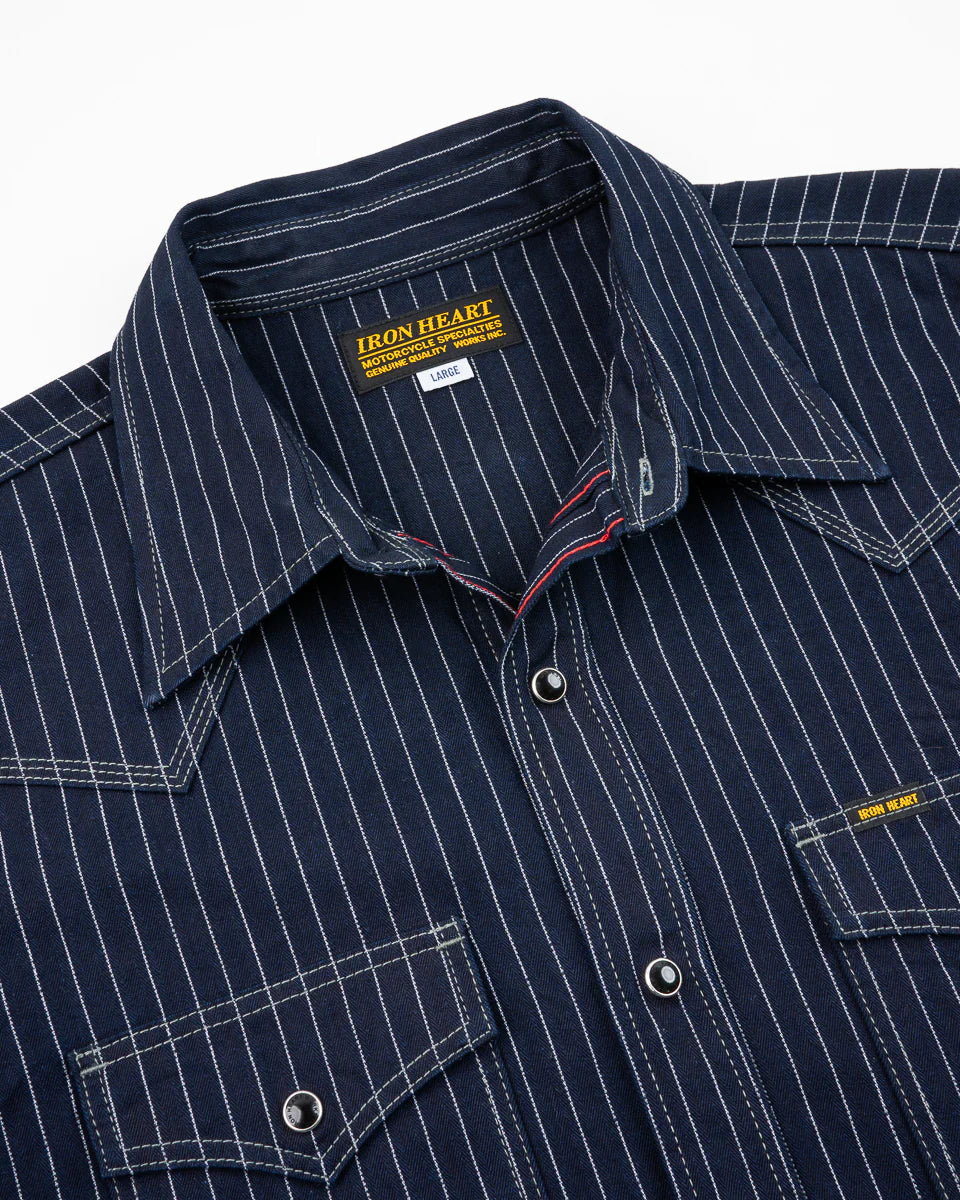 Iron Heart IHSH-424-IND 8.5oz Herringbone Stripe Western Shirt - Indigo