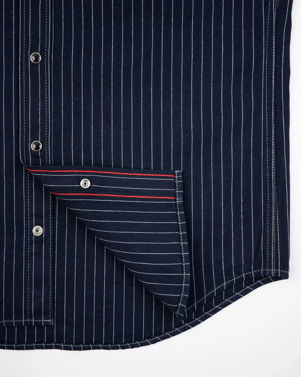 Iron Heart IHSH-424-IND 8.5oz Herringbone Stripe Western Shirt - Indigo