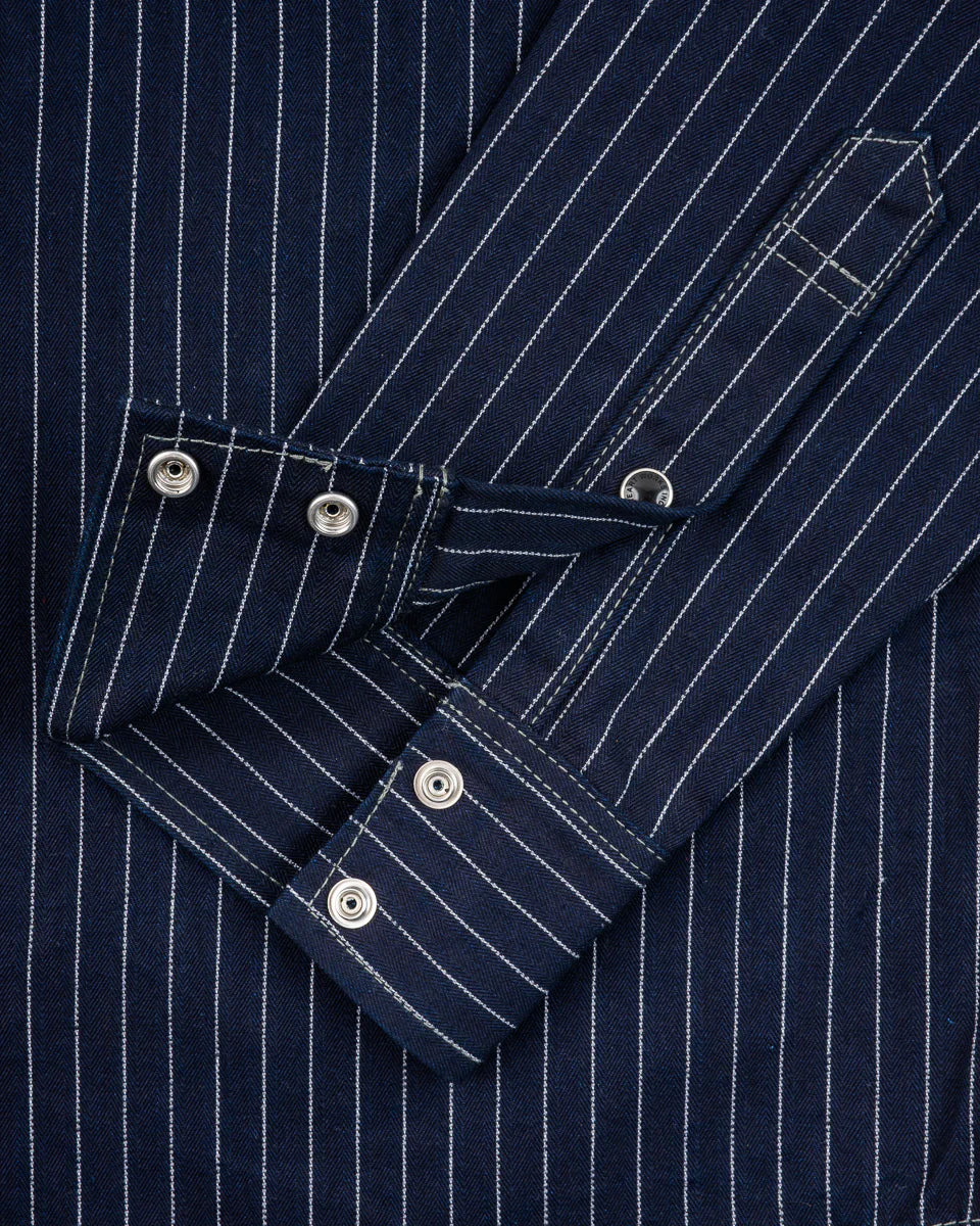 Iron Heart IHSH-424-IND 8.5oz Herringbone Stripe Western Shirt - Indigo