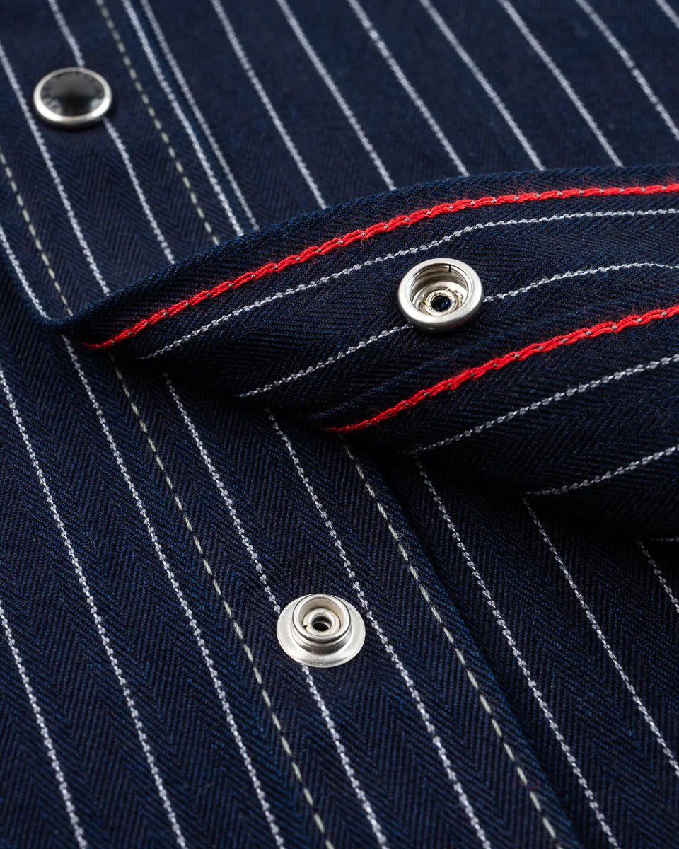 Iron Heart IHSH-424-IND 8.5oz Herringbone Stripe Western Shirt - Indigo