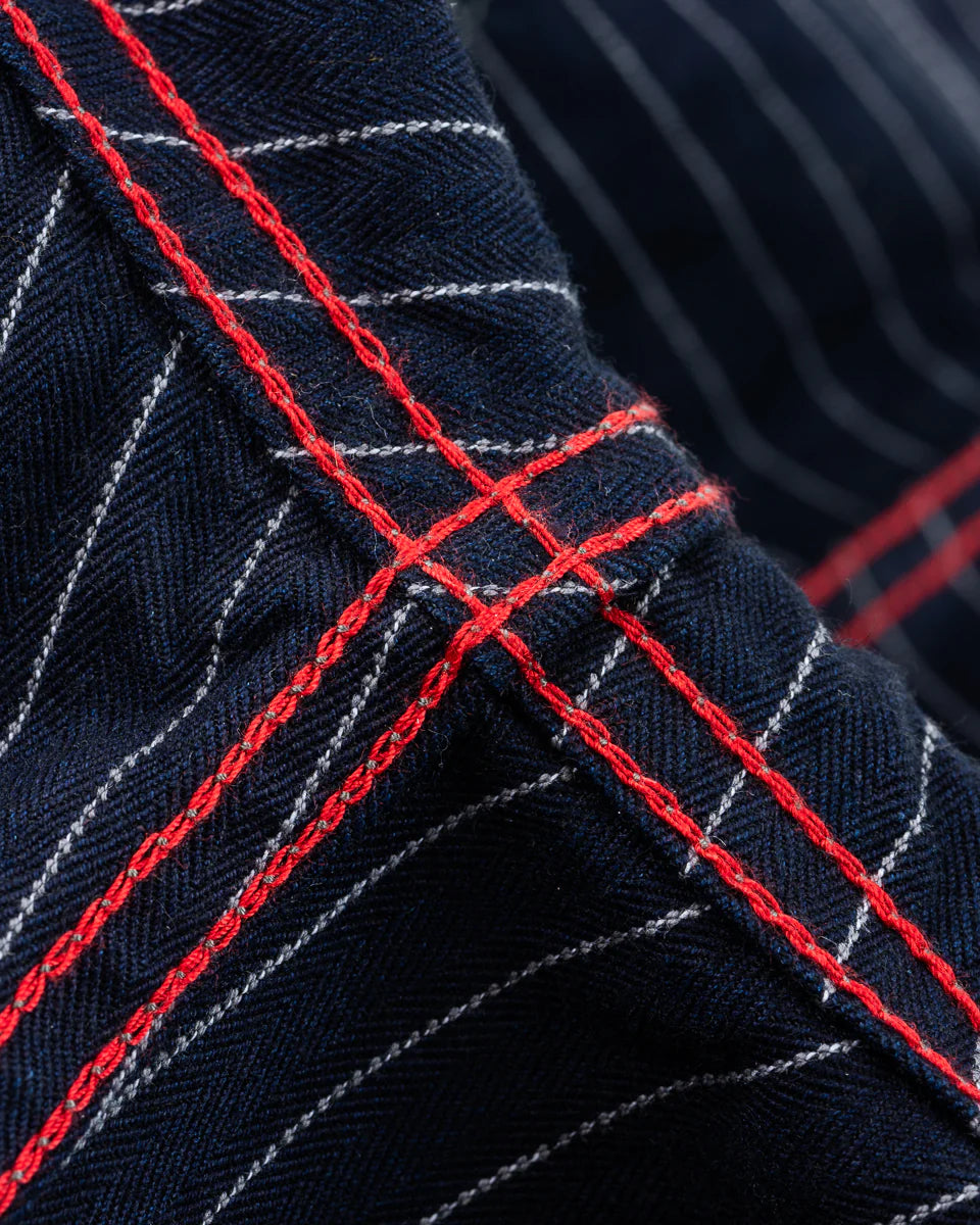 Iron Heart IHSH-424-IND 8.5oz Herringbone Stripe Western Shirt - Indigo