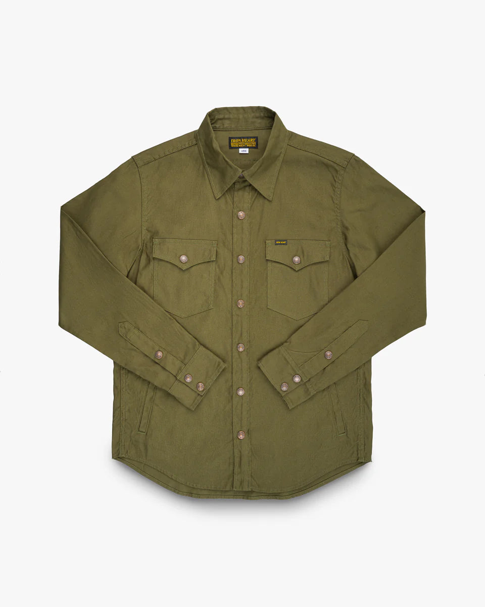 Iron Heart IHSH-425-OLV 8oz Military Whipcord CPO Shirt - Olive