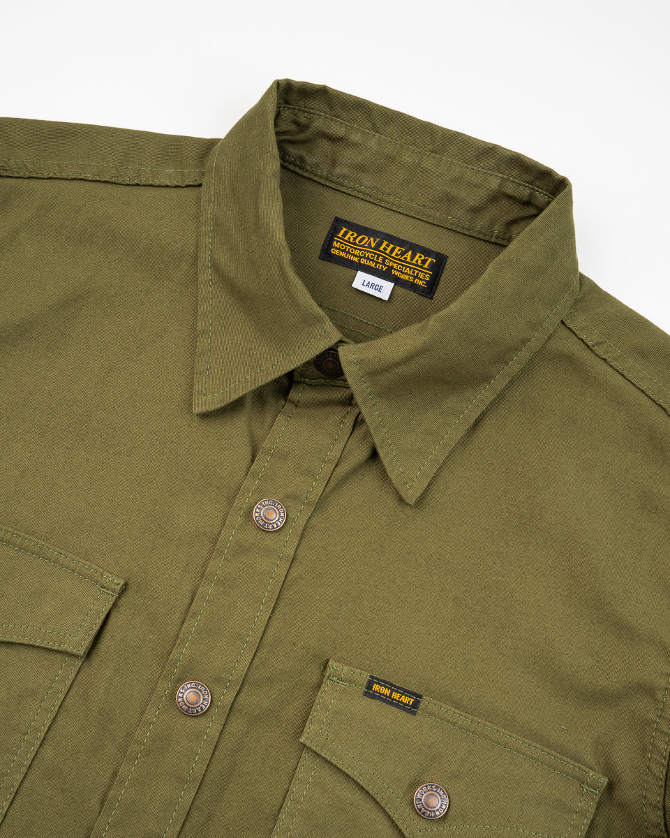 Iron Heart IHSH-425-OLV 8oz Military Whipcord CPO Shirt - Olive