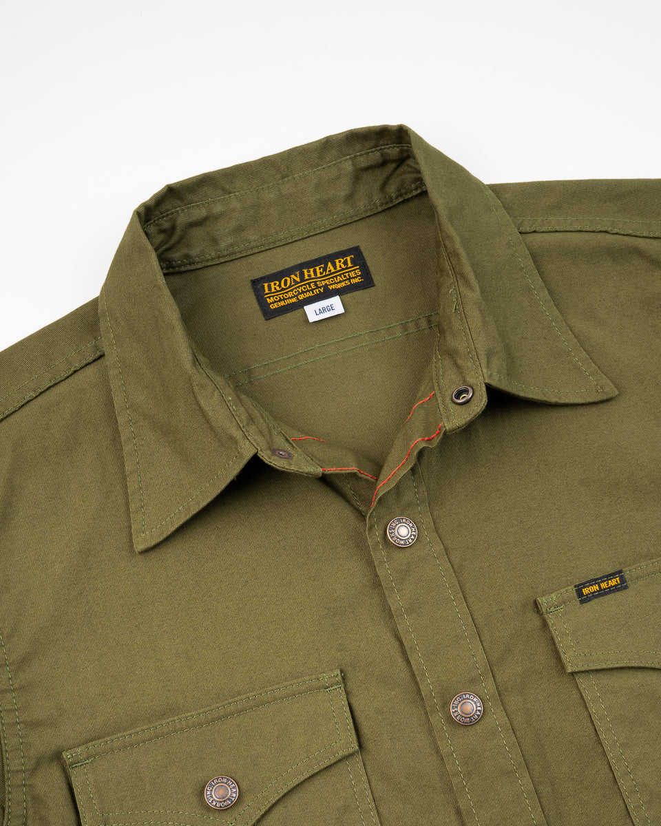 Iron Heart IHSH-425-OLV 8oz Military Whipcord CPO Shirt - Olive